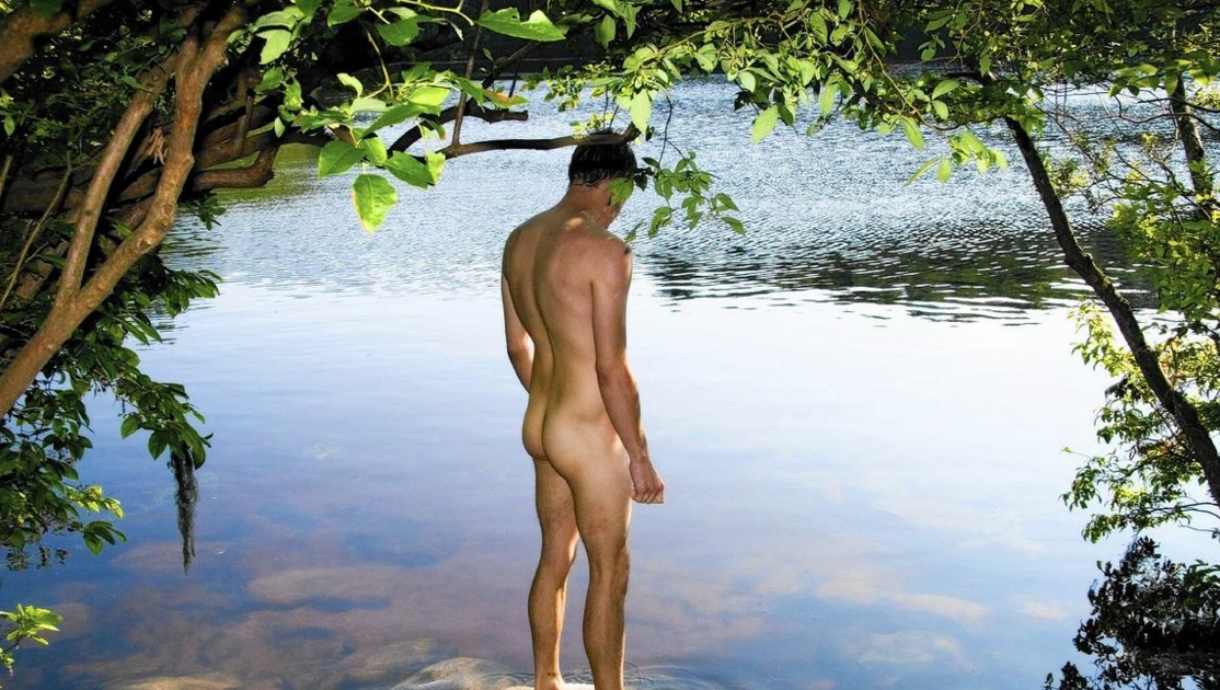 Vintage nude male swimming